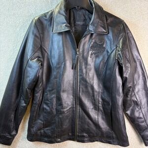 Pheasants Forever Genuine Leather Jacket Men's Medium Black Burk's Bay Full Zip